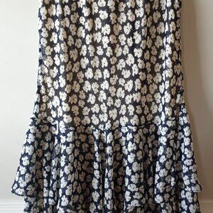 'CHAPS' Lined Skirt Size L Floral Navy/White EUC